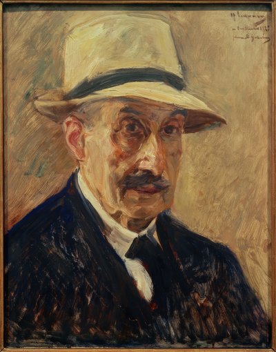 Zelfportret met strohoed door Max Liebermann